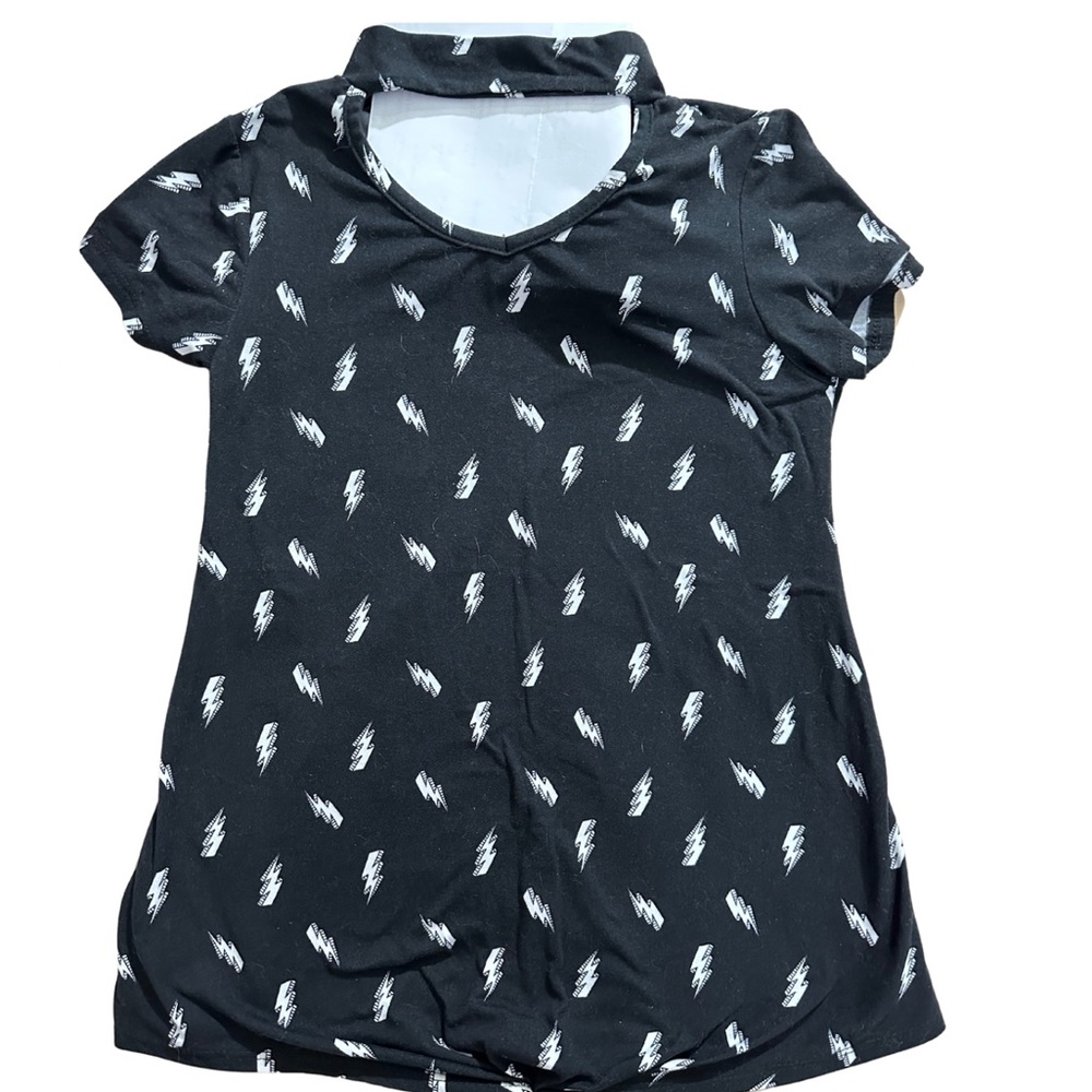 Glitter Girl Black & White Print Keyhole Top With Fabric Choker Girls Size 10/12